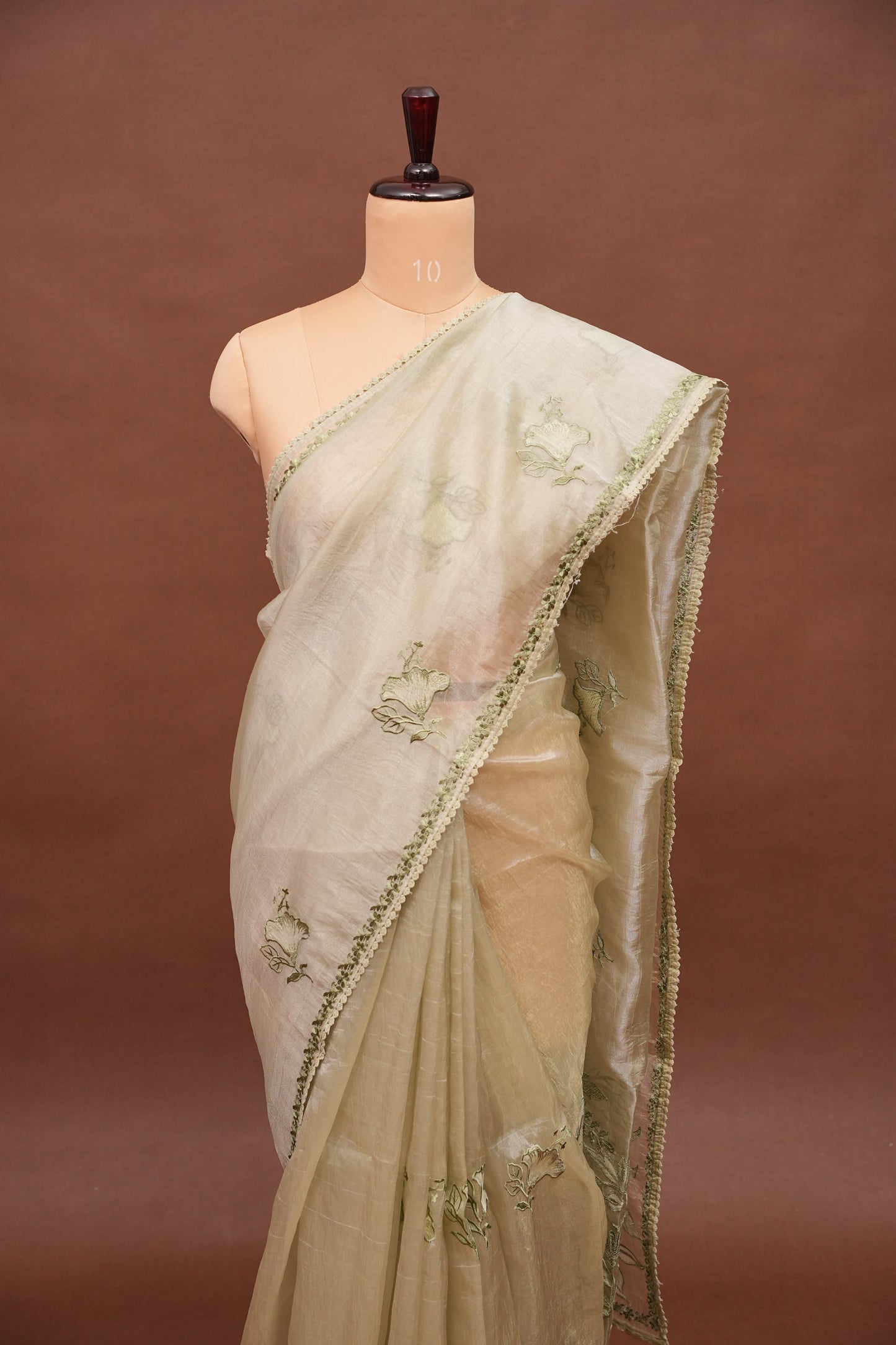 Soft Organza Saree with Floral Embroidery - Light Pistachio Green