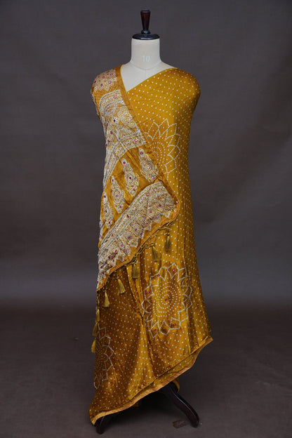 Gajji Silk Saree-Mustard yellow