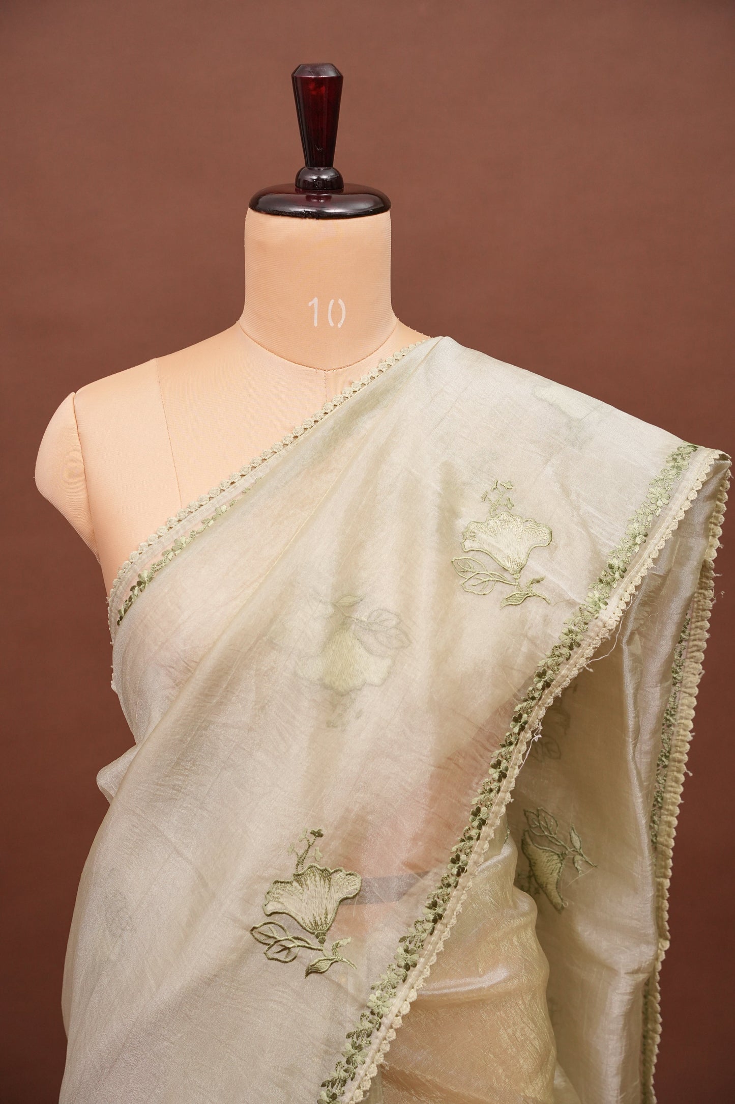 Soft Organza Saree with Floral Embroidery - Light Pistachio Green