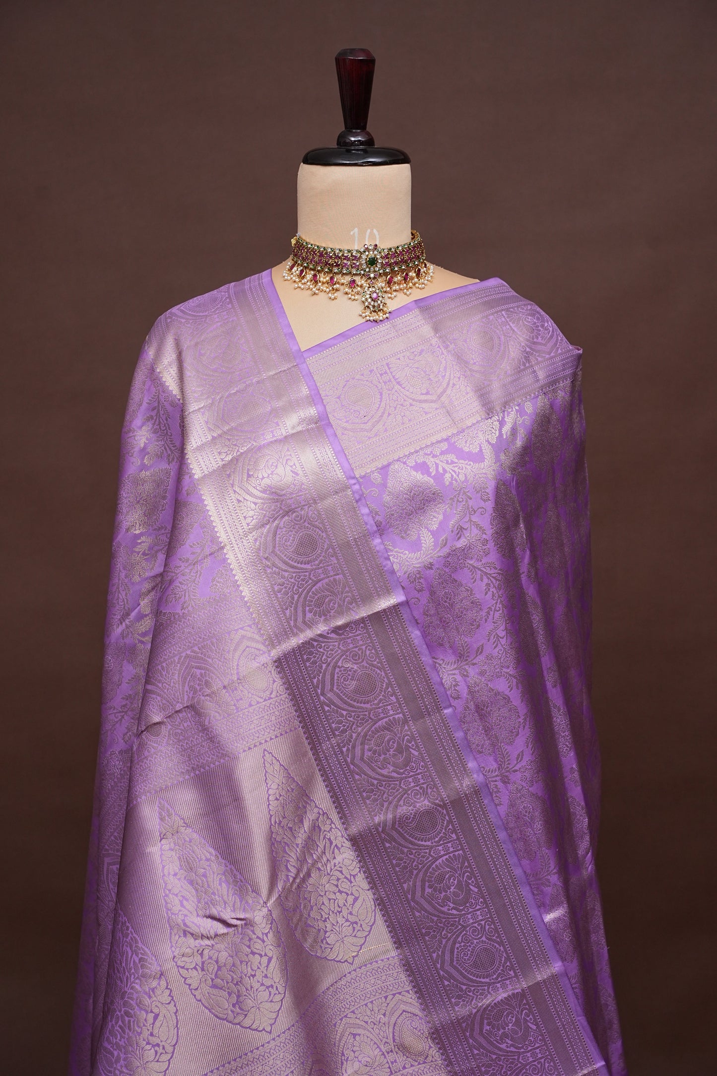 Pure Brocade Kanchipuram Silk Saree with Antique Gold Zari Elegance - Lavender