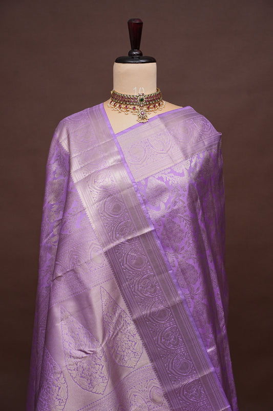 Pure Brocade Kanchipuram Silk Saree with Antique Gold Zari Elegance - Lavender