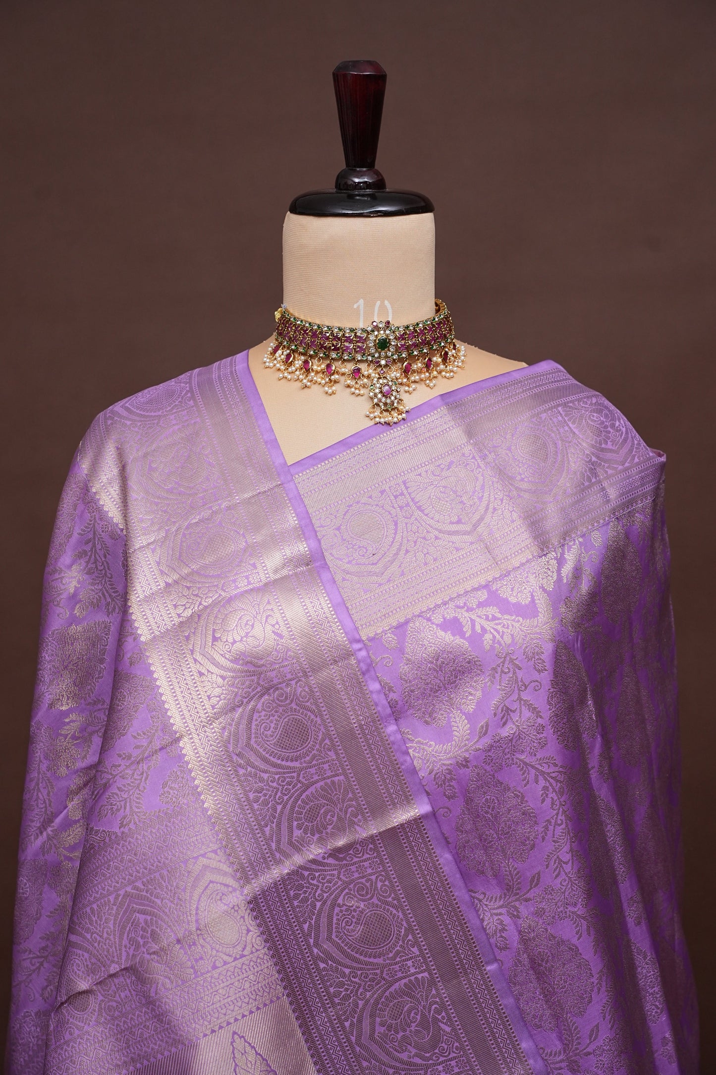 Pure Brocade Kanchipuram Silk Saree with Antique Gold Zari Elegance - Lavender