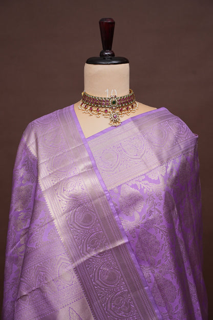 Pure Brocade Kanchipuram Silk Saree with Antique Gold Zari Elegance - Lavender