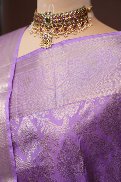 Pure Brocade Kanchipuram Silk Saree with Antique Gold Zari Elegance - Lavender