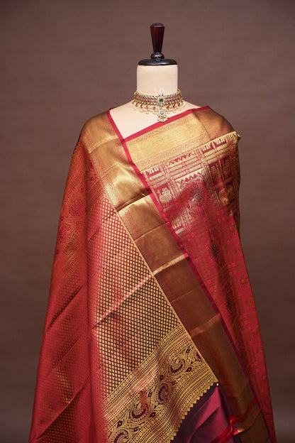 Deep Red Kanchipuram Silk Saree with Rich Gold Zari & Traditional Weaving