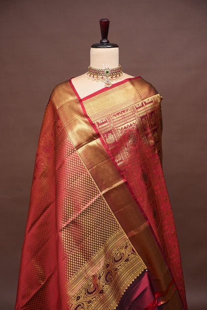 Deep Red Kanchipuram Silk Saree with Rich Gold Zari & Traditional Weaving
