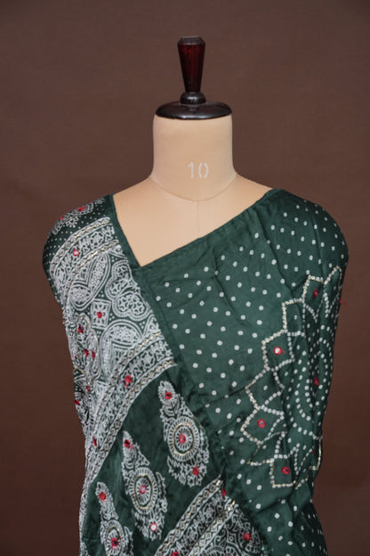 Gajji Silk Saree-Emerald Green