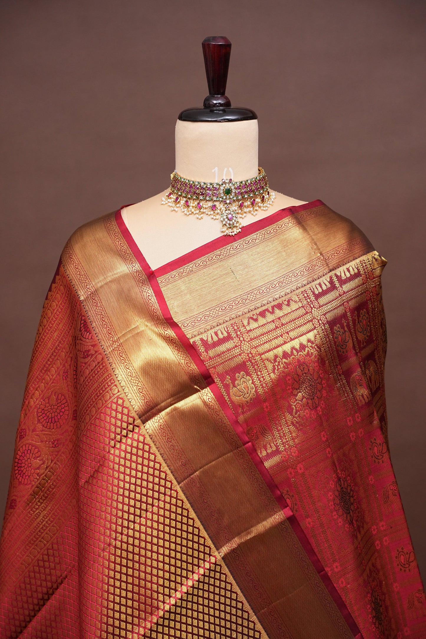 Deep Red Kanchipuram Silk Saree with Rich Gold Zari & Traditional Weaving