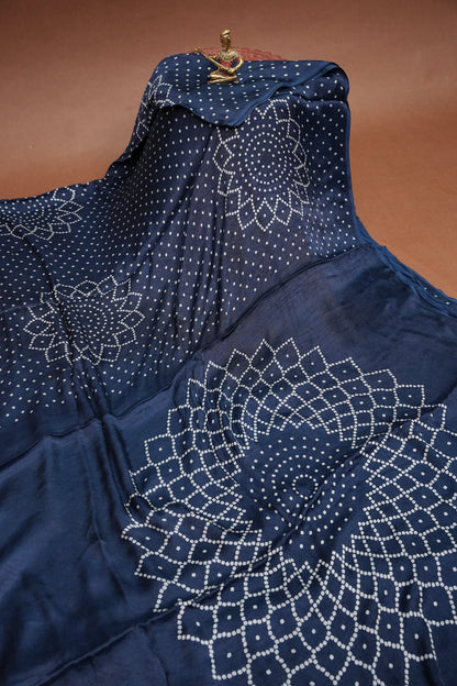 Gajji Silk Saree with Bandhani Prints - Indigo Blue