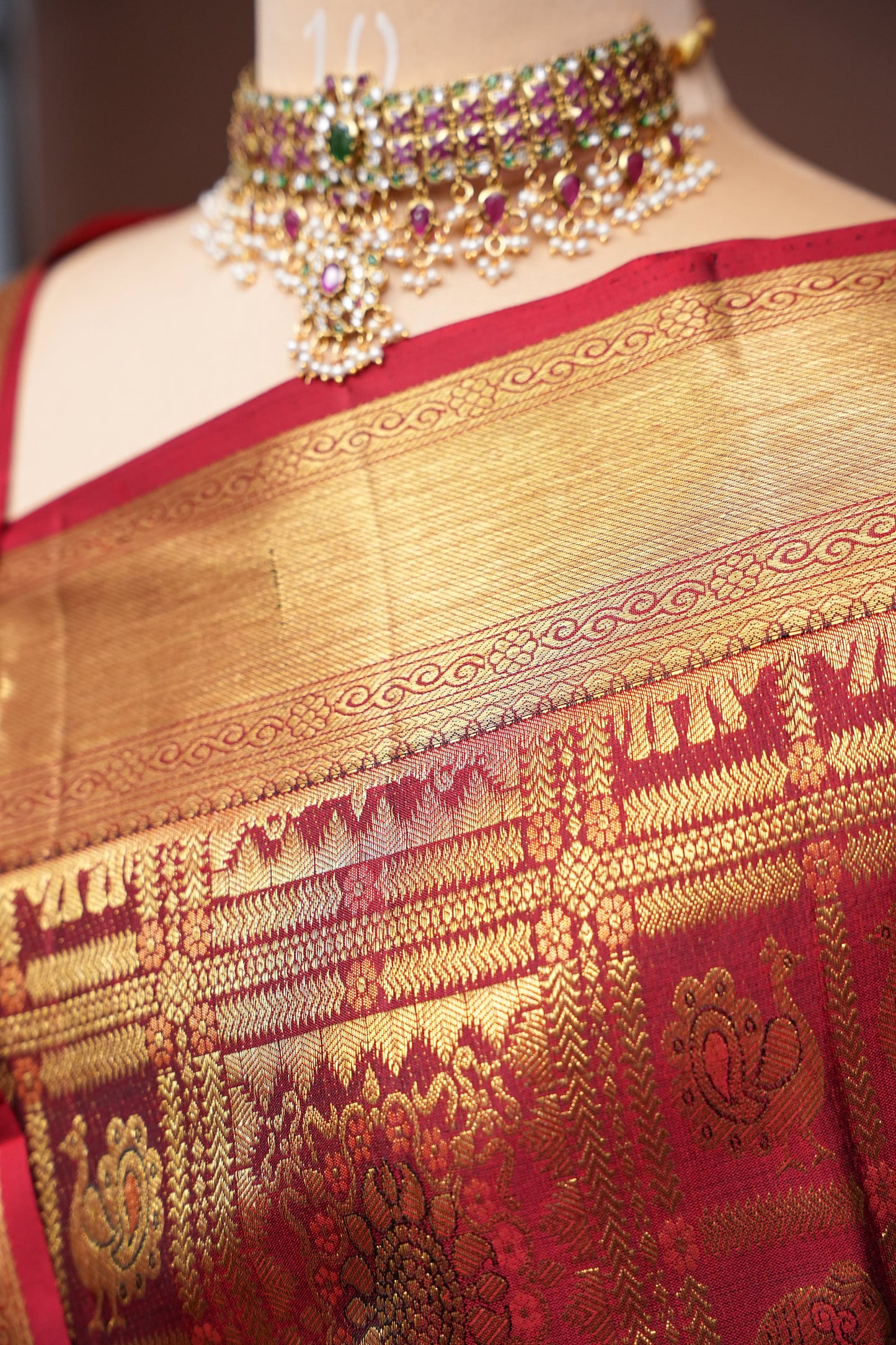 Deep Red Kanchipuram Silk Saree with Rich Gold Zari & Traditional Weaving