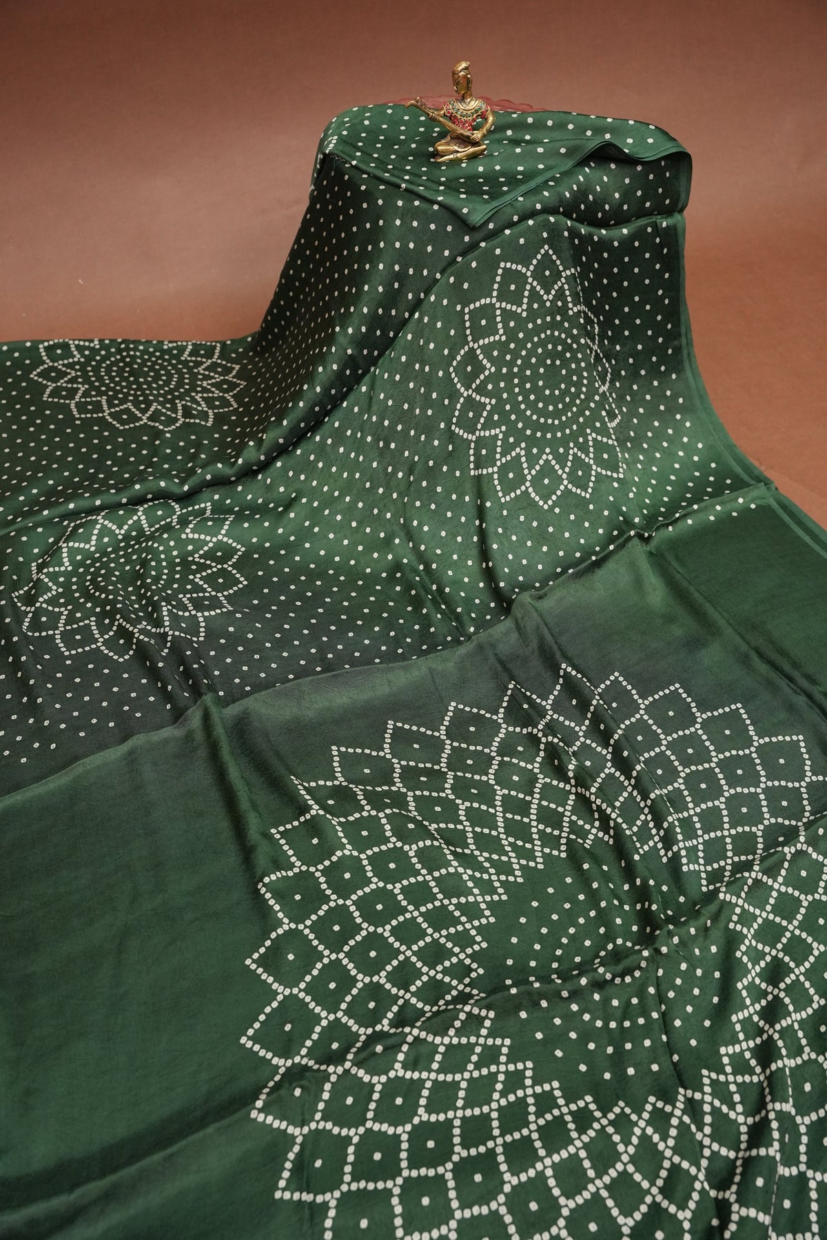 Gajji Silk Saree with Bandhani Prints - Bottle Green