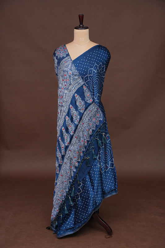 Gajji Silk Saree-Indigo Blue