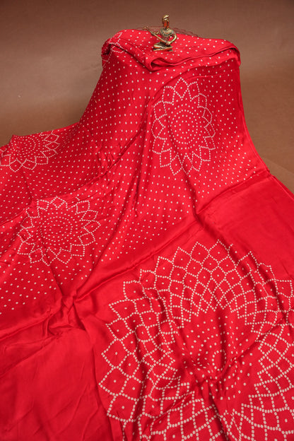 Gajji Silk Saree with Bandhani Prints - Red