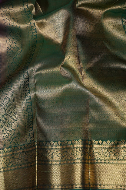 Emerald Green & Royal Purple Pure Kanchipuram Silk Saree with Antique Gold Zari | Silk Mark Certified