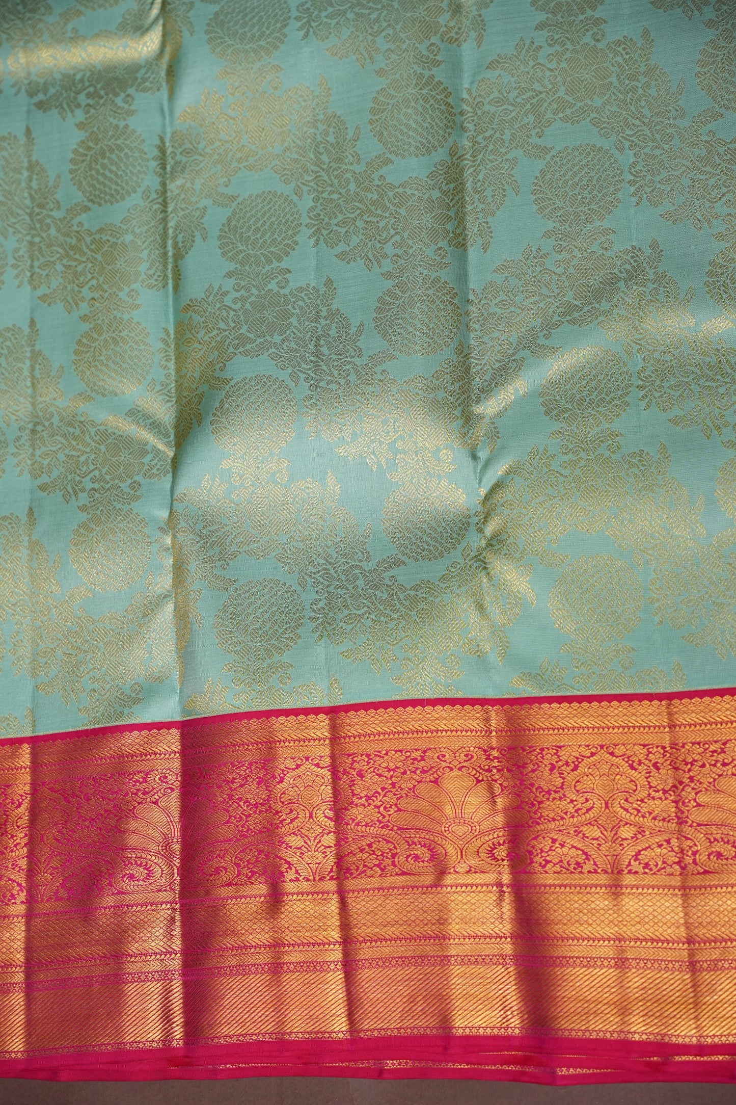 Coral Pink & Mint Green Kanchipuram Silk Saree with 2 gram gold Rich Zari|Silk Mark Certified