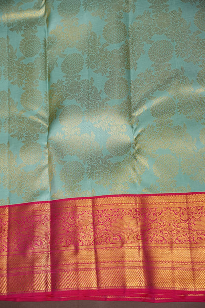 Coral Pink & Mint Green Kanchipuram Silk Saree with 2 gram gold Rich Zari|Silk Mark Certified