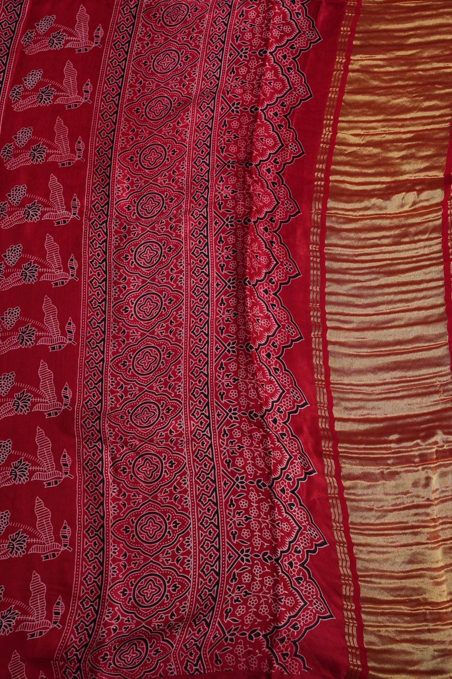 Pure Modal Silk Saree with Ajrakh Prints - Red