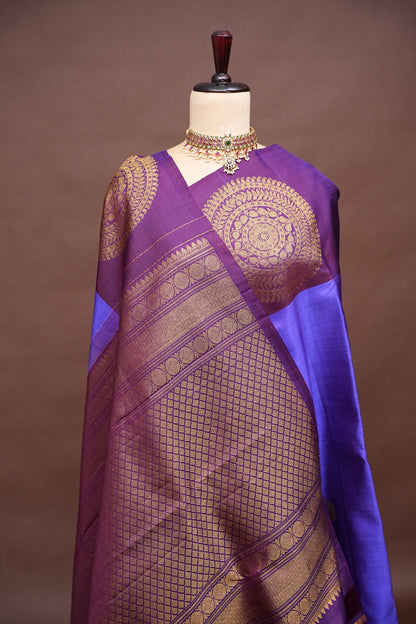 Purple & Deep Purple Pure Kanchipuram Silk Saree|Silk Mark Certified
