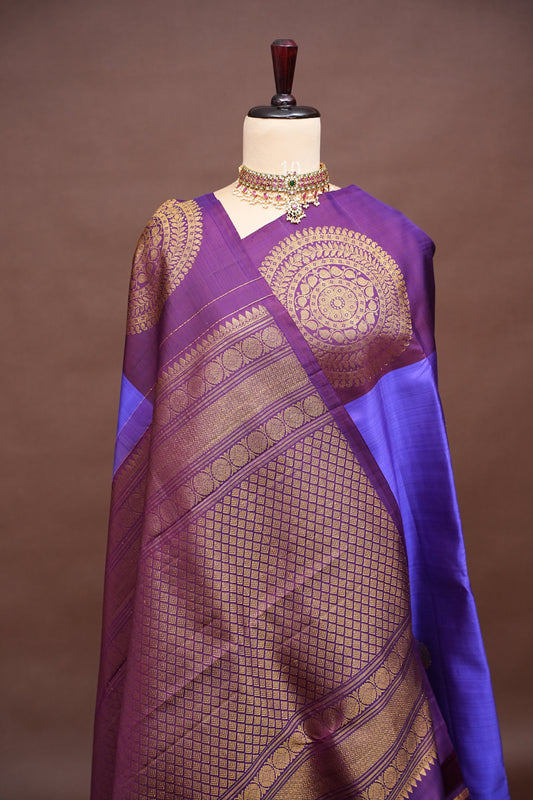 Purple & Deep Purple Pure Kanchipuram Silk Saree|Silk Mark Certified