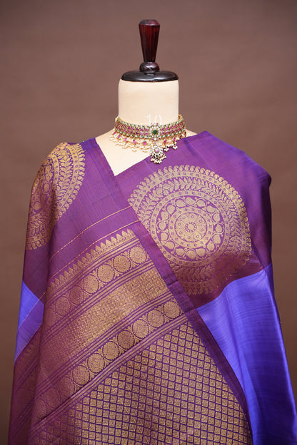 Purple & Deep Purple Pure Kanchipuram Silk Saree|Silk Mark Certified