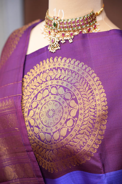 Purple & Deep Purple Pure Kanchipuram Silk Saree|Silk Mark Certified