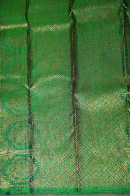 Lavender Pure Kanchipuram Silk Saree with Contrast Emerald Green Border | Silk Mark Certified