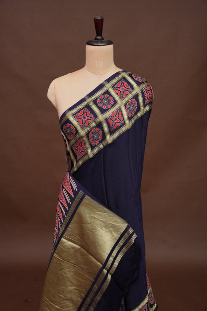 Modal Bandhini Garchola Saree-Blue