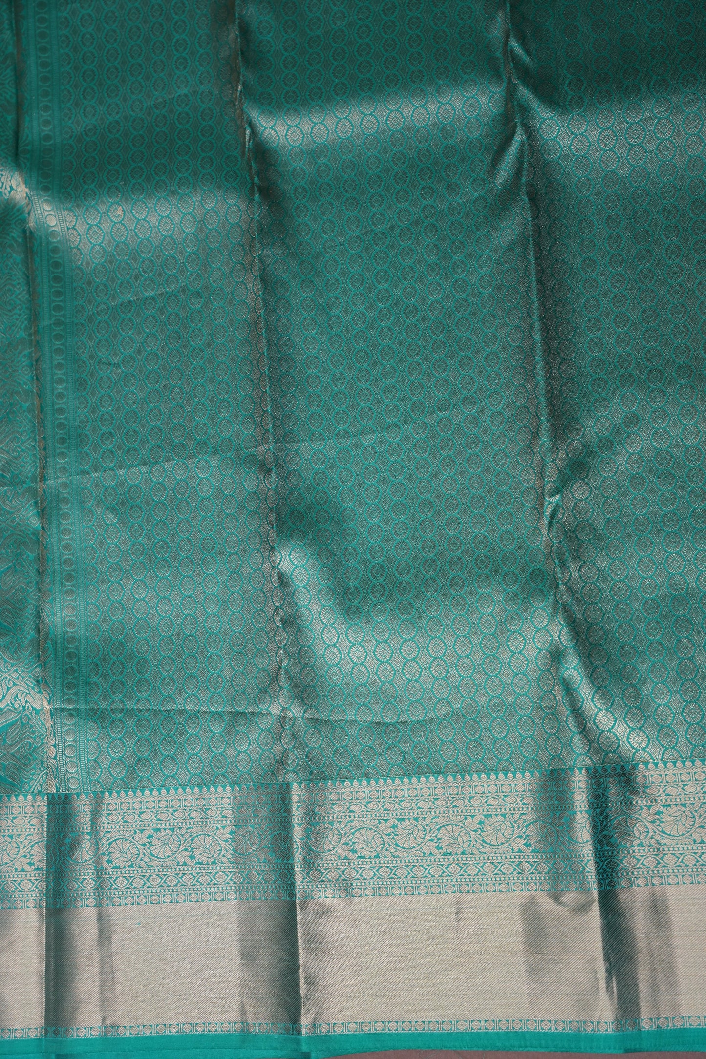 Aqua Green Pure Kanchipuram Silk Saree with Antique Gold Zari Weaving|Silk Mark Certified
