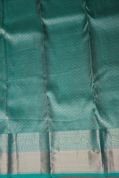 Aqua Green Pure Kanchipuram Silk Saree with Antique Gold Zari Weaving|Silk Mark Certified
