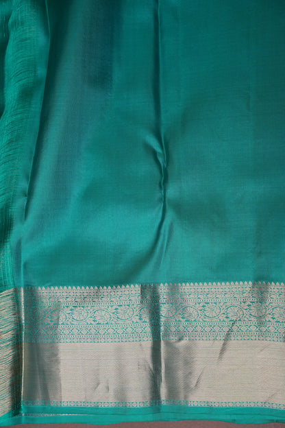 Aqua Green Pure Kanchipuram Silk Saree with Antique Gold Zari Weaving|Silk Mark Certified