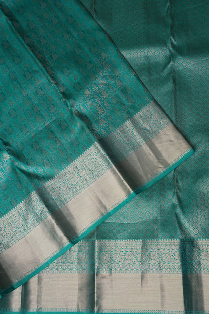 Aqua Green Pure Kanchipuram Silk Saree with Antique Gold Zari Weaving|Silk Mark Certified