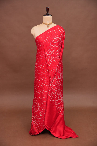 Gajji Silk Saree with Bandhani Prints - Red