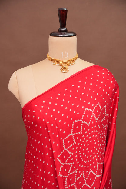 Gajji Silk Saree with Bandhani Prints - Red