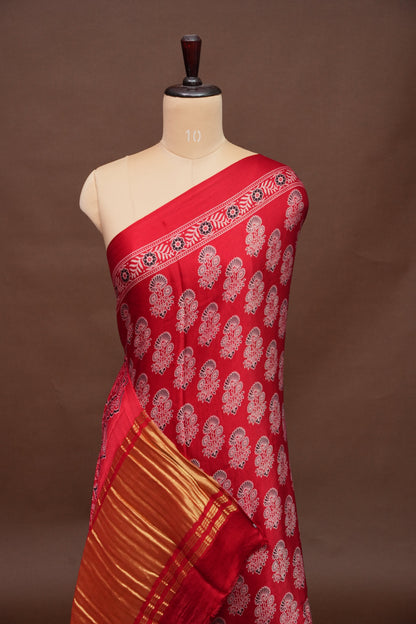 Pure Modal Silk Saree with Ajrakh Prints - Red