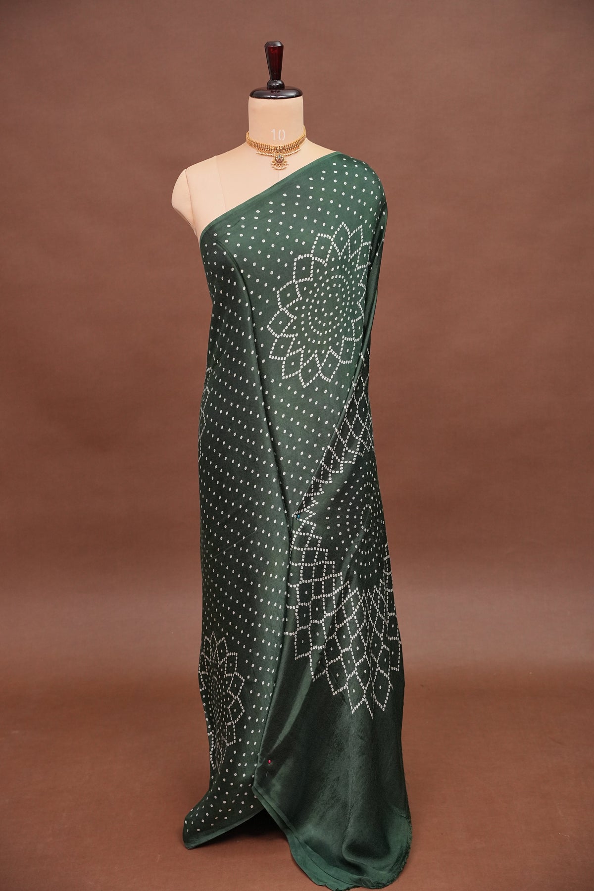 Gajji Silk Saree with Bandhani Prints - Bottle Green