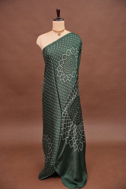 Gajji Silk Saree with Bandhani Prints - Bottle Green