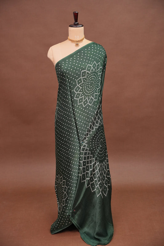 Gajji Silk Saree with Bandhani Prints - Bottle Green