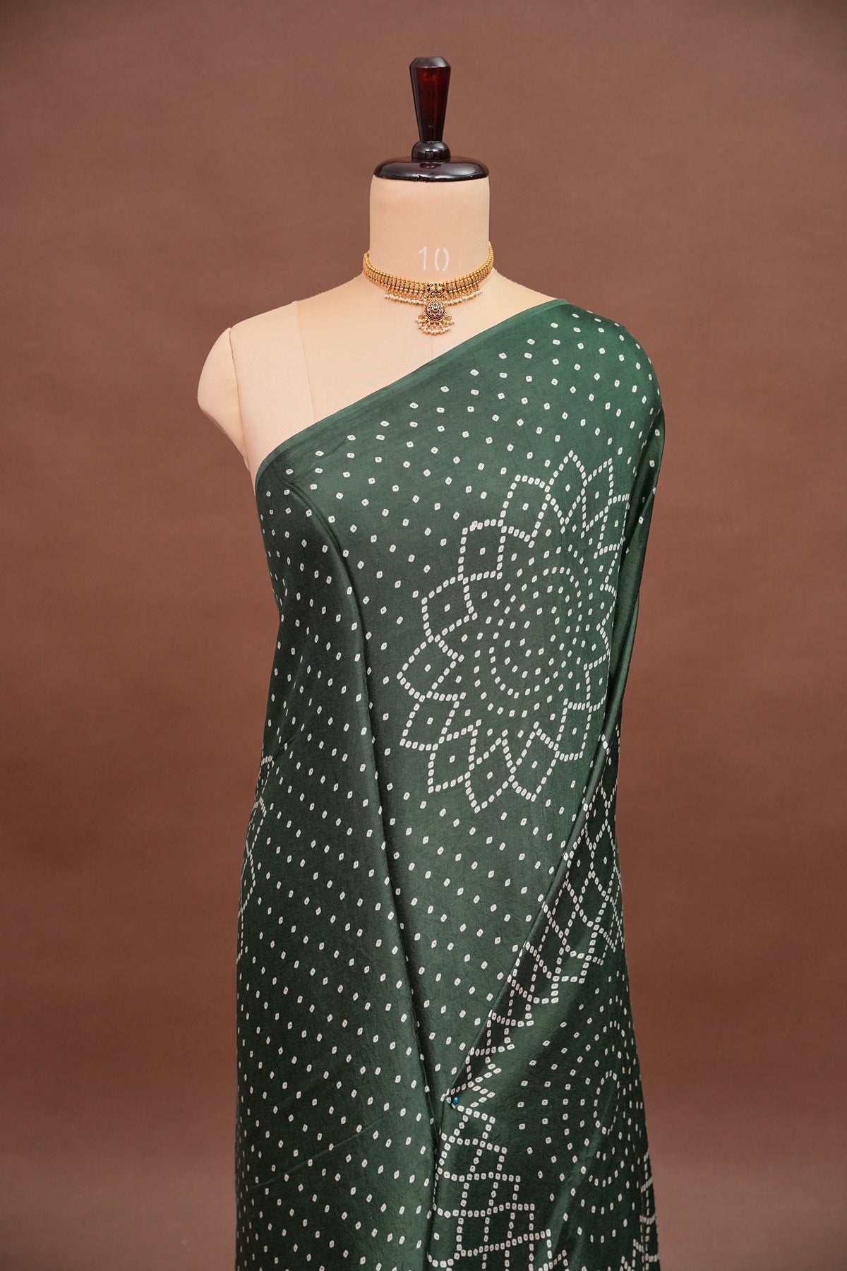 Gajji Silk Saree with Bandhani Prints - Bottle Green