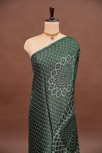 Gajji Silk Saree with Bandhani Prints - Bottle Green