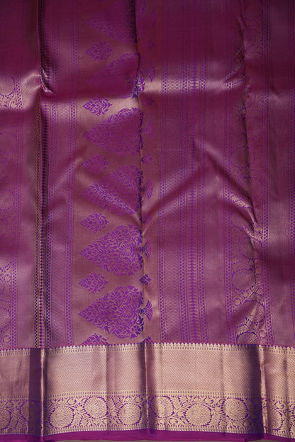 Teal Blue & Magenta Pure Kanchipuram Silk Saree with Gold Zari Border|Silk Mark Certified