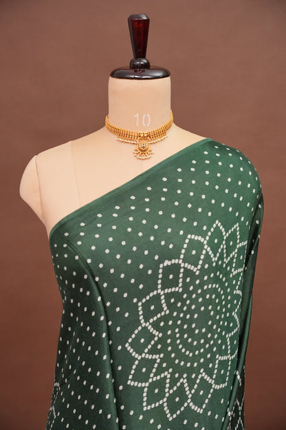Gajji Silk Saree with Bandhani Prints - Bottle Green