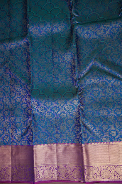 Teal Blue & Magenta Pure Kanchipuram Silk Saree with Gold Zari Border|Silk Mark Certified