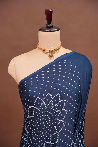 Gajji Silk Saree with Bandhani Prints - Indigo Blue