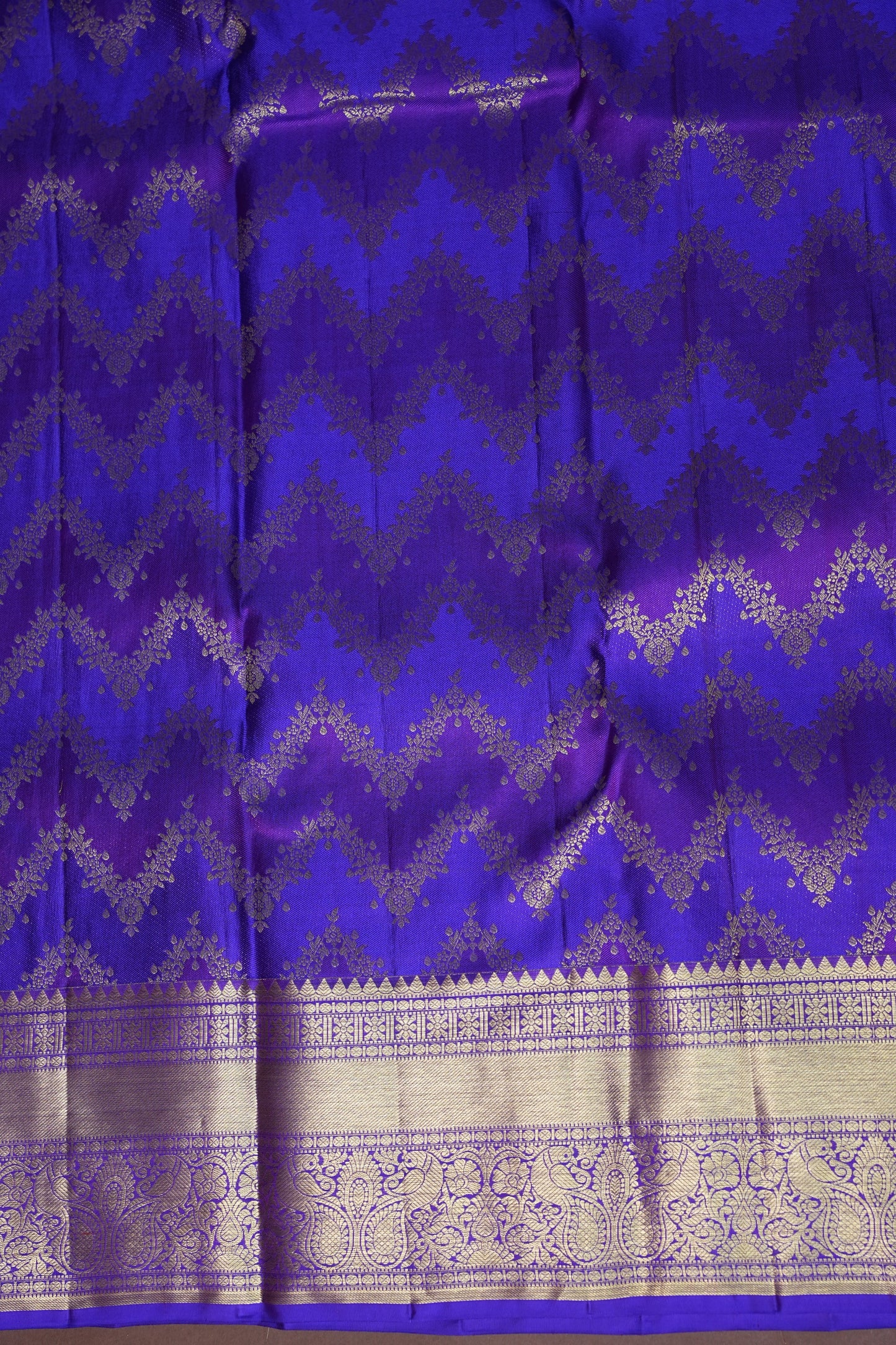 Royal Violet Pure Kanchipuram Silk Saree with Antique Gold Zari Weaving | Silk Mark Certified
