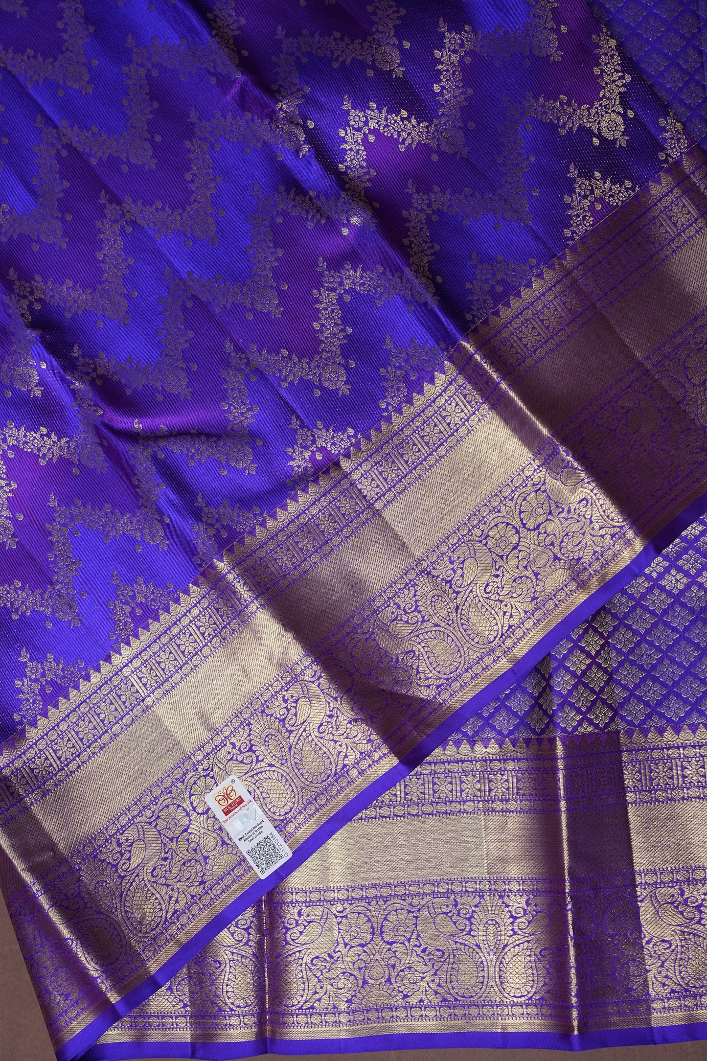 Royal Violet Pure Kanchipuram Silk Saree with Antique Gold Zari Weaving | Silk Mark Certified