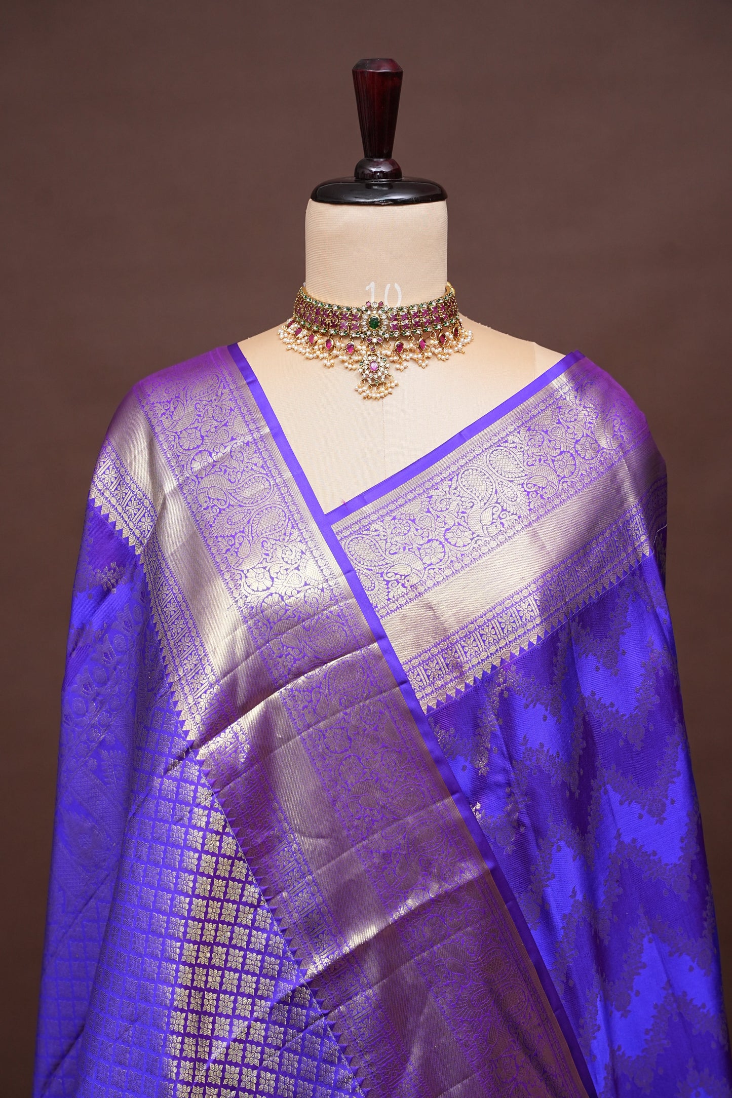 Royal Violet Pure Kanchipuram Silk Saree with Antique Gold Zari Weaving | Silk Mark Certified