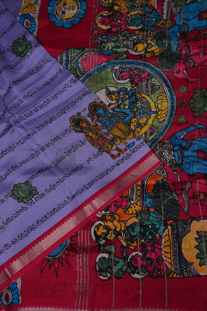 Mangalagiri Printed Silk Saree - Lavender & Rani Pink