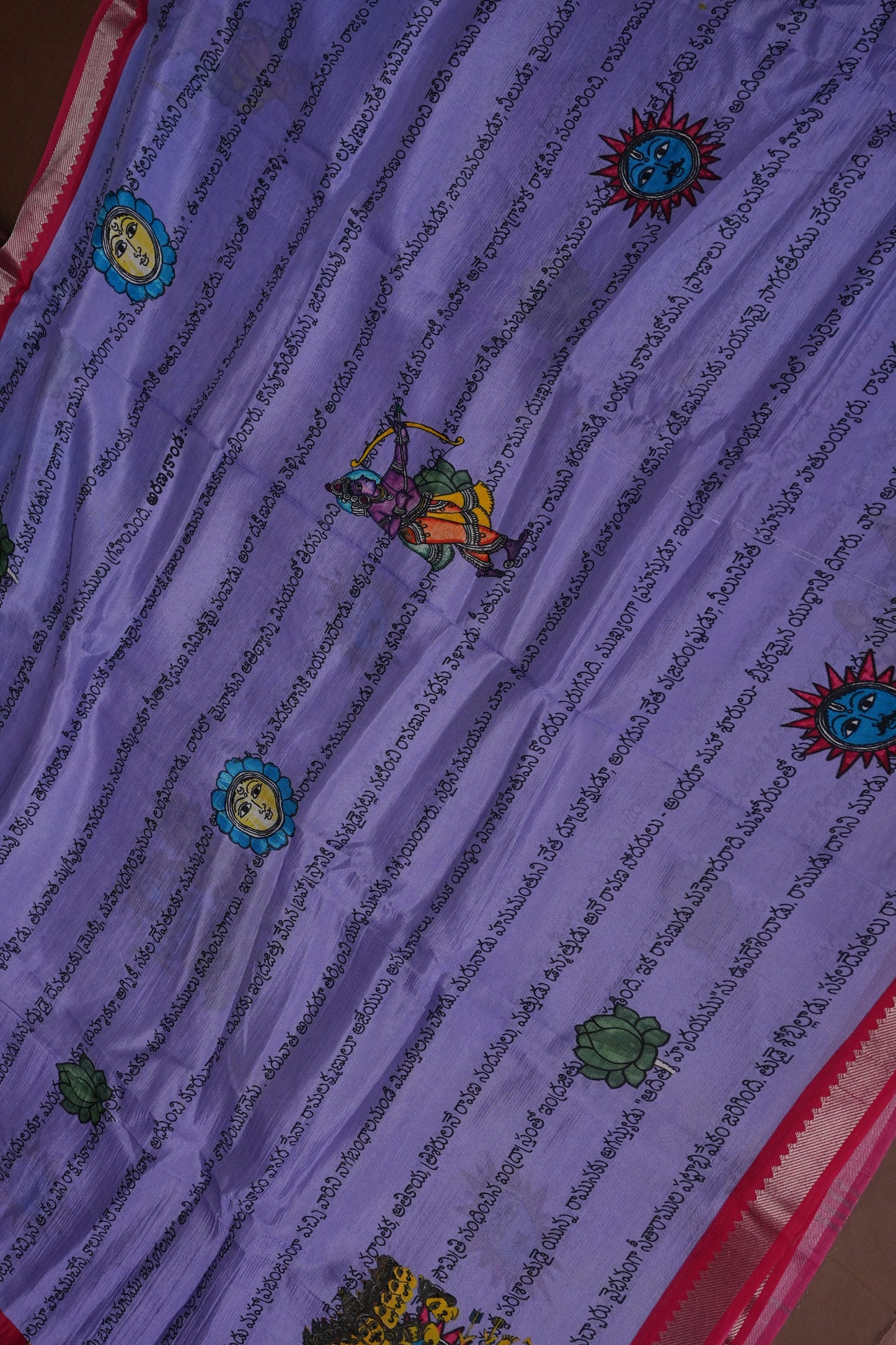 Mangalagiri Printed Silk Saree - Lavender & Rani Pink