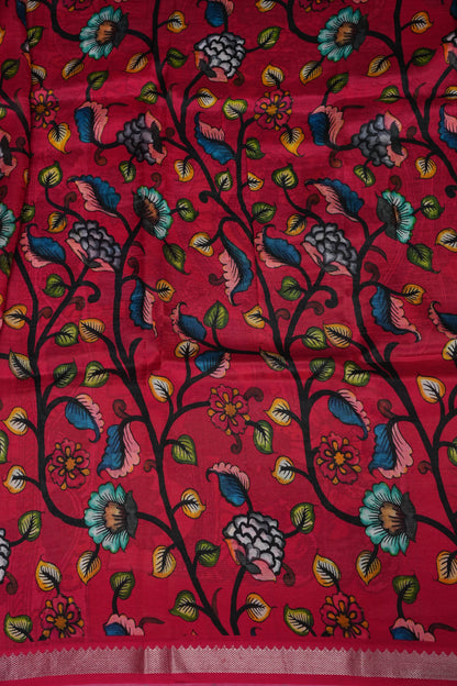 Mangalagiri Printed Silk Saree - Yellow & Rani Pink