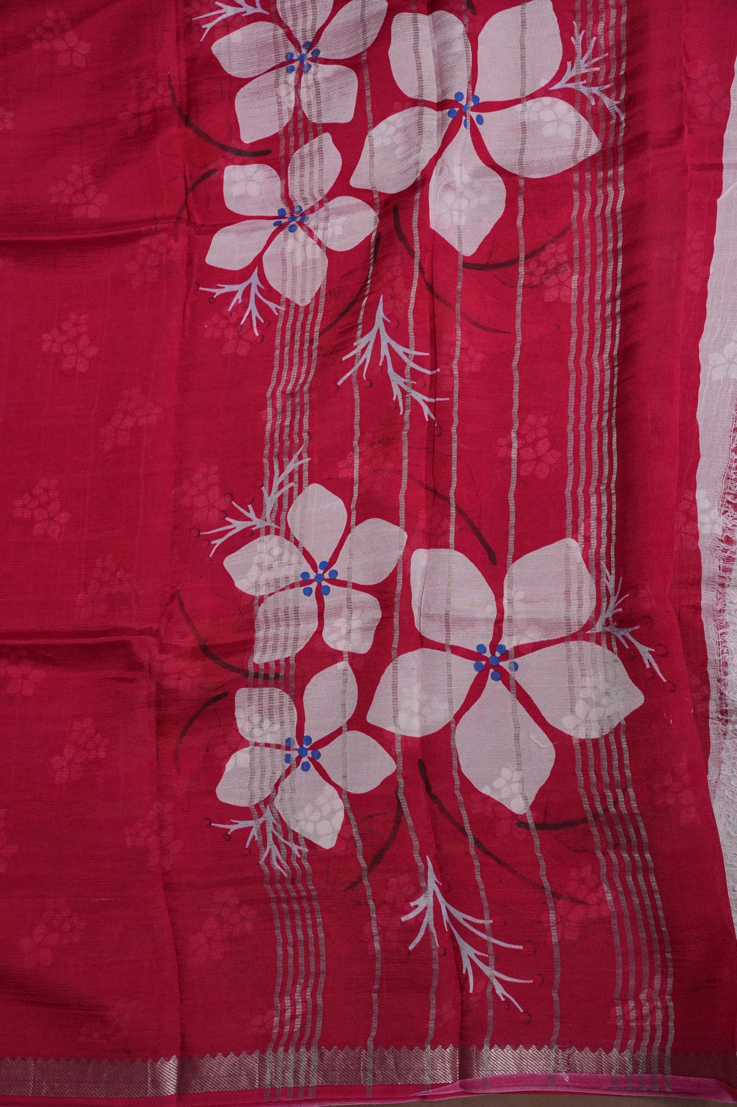 Mangalagiri Printed Silk Saree – Soft Pink & Coral Red